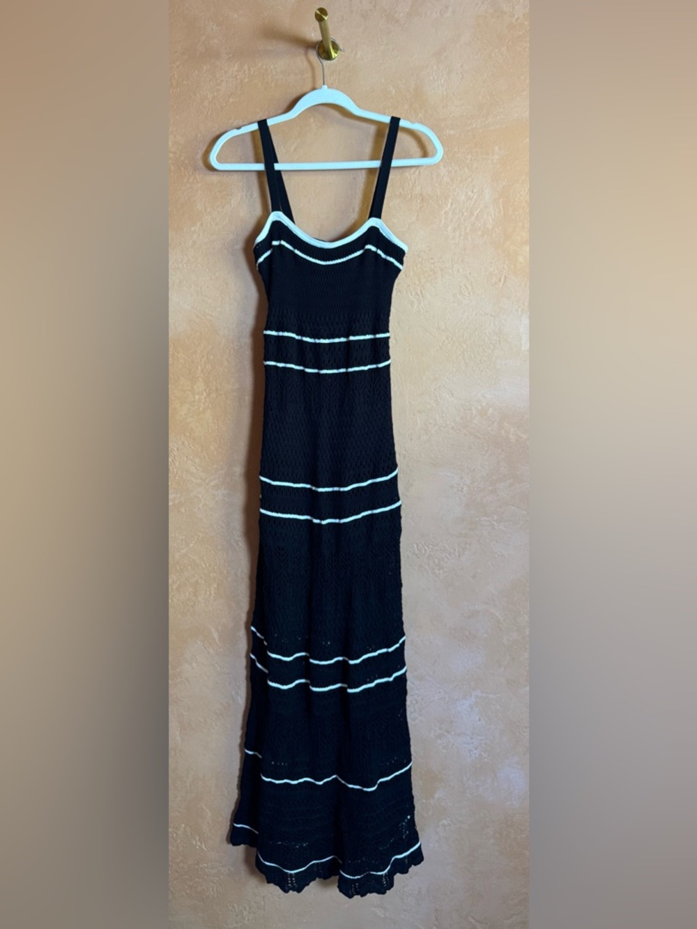 Black Maxi Knit Dress with White Trim